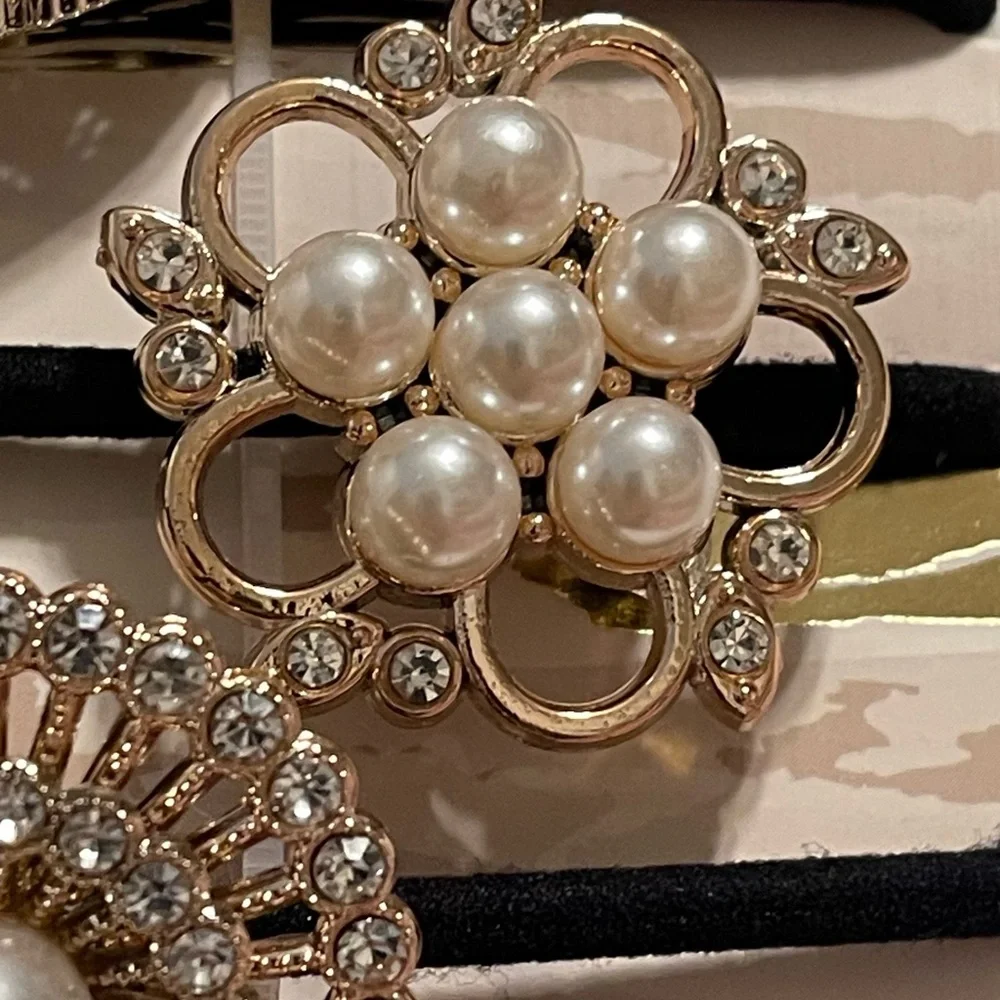 NEW Gold, Faux Pearl & Rhinestone Hair Ties Set